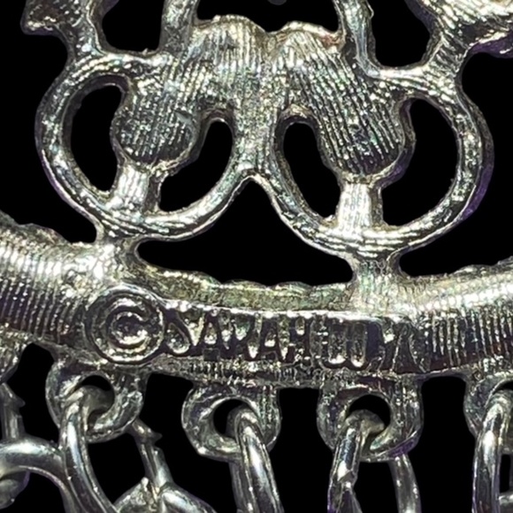 SARAH COVENTRY Signed Fringe Chain Dangle Brooch Silver Tone Pin - Picture 5 of 7